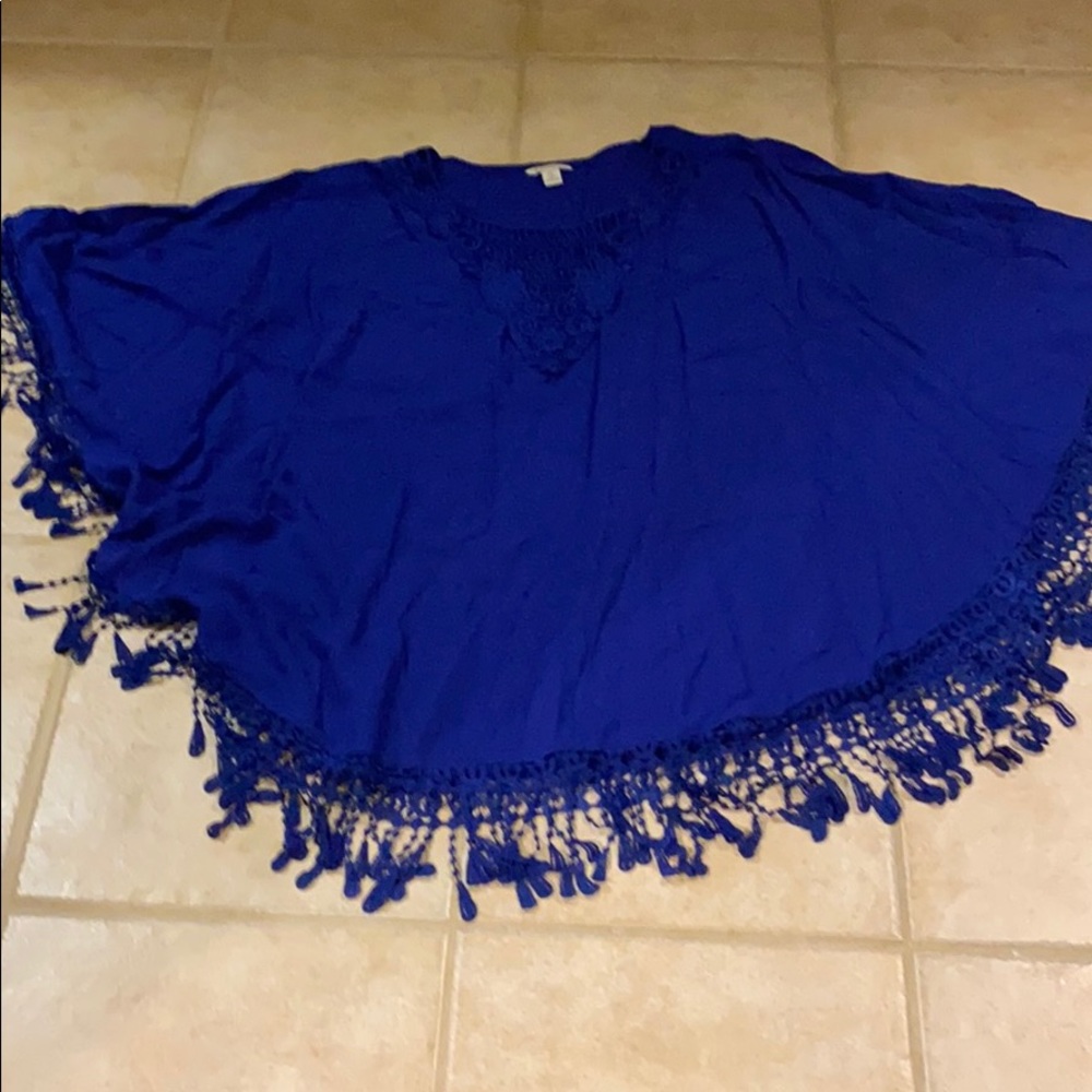 Royal blue poncho blouse, never worn.